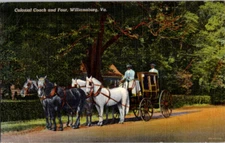 Vintage Postcard Colonial Coach and Four, Williamsburg, Virginia