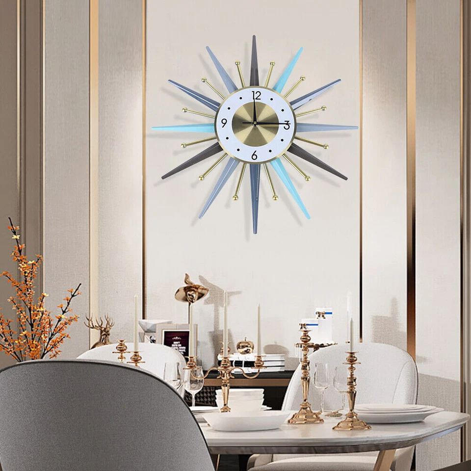 23 Inch Retro Metal Art Sunburst Clock Vintage Mid Century Modern Wall Clock NEW - Image 4 of 4