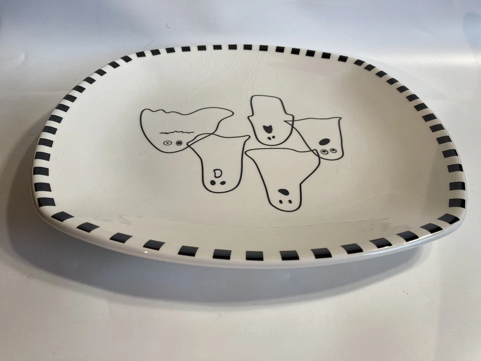 Tag Halloween ceramic ghost platter 5 ghosts black & white "tile" border 12" - Image 3 of 4