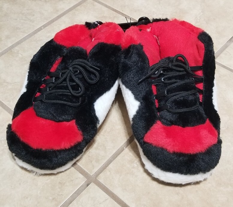 Red, White & Black Plush Sneaker Slippers (W 7/8, M 5/6) | eBay
