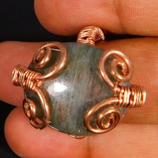 49.50Cts. Natural Labradorite Copper Wire Wrapped Ring Jewelry 9 US Adjustable