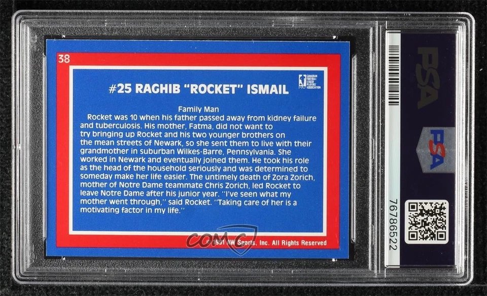 1991 All World CFL Rocket Ismail #38 PSA 9 MINT Rookie RC - Image 2 of 2