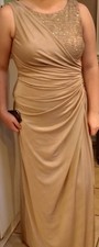 Adrianna Papell Dress Womens 10 Champagne Gold Formal Lace Ruched Gown Evening