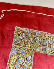 Vintage Ladies Silk Scarf with Red Border and Multicolored Print 32 x 34
