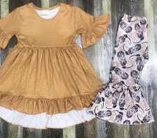 Girls 3T 2-Piece Outfit Set Ruffle Short Sleeve Dress Animal Print Pants