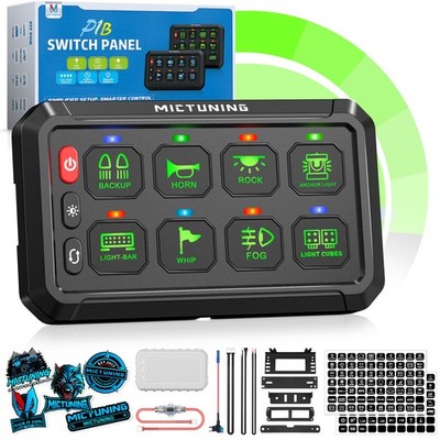 P1B 8 Gang LED Switch Panel Green Backlight Toggle Circuit Control Relay System