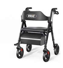 VOCIC Z21 Foldable Rollator Walker w/Seat Supports 330lb, 8" Wheels For Seniors