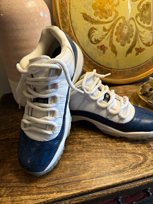 Jordan Air Jordan 11 Low Top White/Blue Leather Lace Up Youth US 7 CD6841-102
