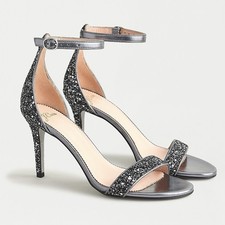 J. CREW 248 NEW Glitter Riley Heeled Stiletto Sandal Silver/Black AE924 Sz 9.5