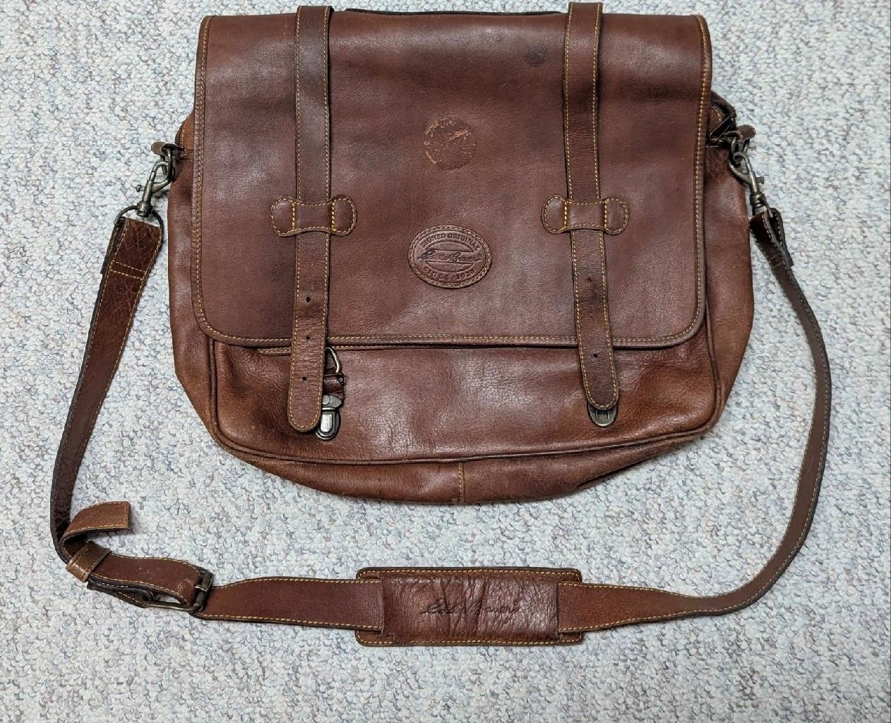 vintage EDDIE BAUER messenger bag COWHIDE brown leather LAPT