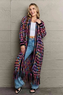 Bona Fide Fashion - Multicolored Open Front Fringe Hem Cardigan - Women Fashion