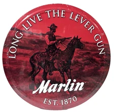 Marlin Lever gun Round FULLY EMBOSSED Sign wall decor 11.75 " inch Made in USA