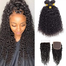 Brazilian Curly Hair 3 Bundles with Closure 12 14 16 10" Natural
