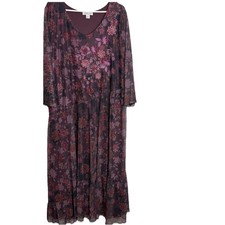 Coldwater Creek Maxi Embroidered Peasant Ruffle Mesh Sleeve Dress Floral Boho 2X