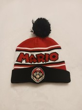 Super Mario Beanie With Pom Embroidered Mario Logo Boys Preowned Great