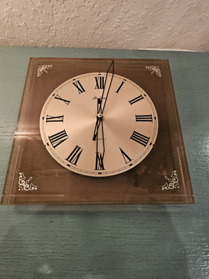 Vintage Bentima Translucent Brown Lucite Wall Clock W/Gold Face-Works, Very Good