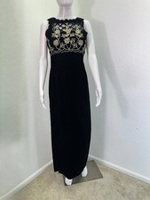 Y2K Vtg Sz 6 Scott McClintock Black Velvet Gown Dress Gold Brocade Evening Maxi