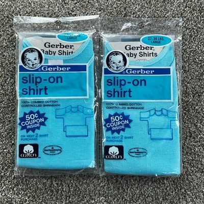 2 Vintage GERBER Baby Slip On Shirt Large 27-34 LBS Made in U.S.A. - New Package
