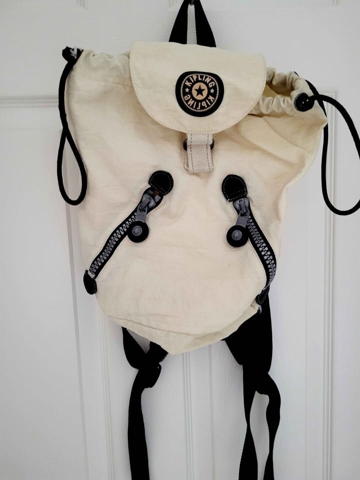 Kipling Cream Drawstring Backpack Purse Small 11”… - image 4