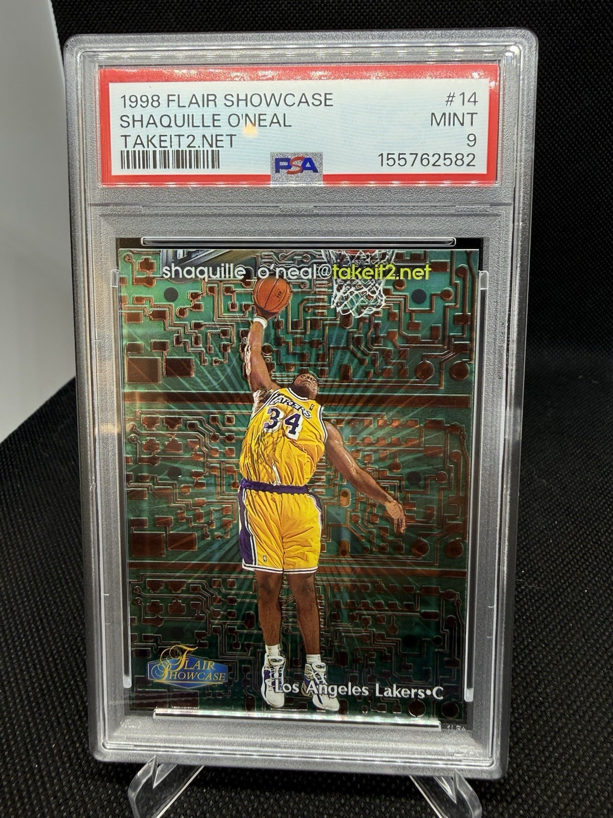 1998 FLAIR SHOWCASE TAKEIT2.NET #14 SHAQUILLE O'NEAL /1000 PSA 9