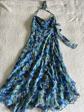 Nine West Blue Printed Halter Neck Y2K Dress Size 2 XS