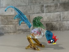 Handblown Multicolor Art Glass Rooster Chicken   Figurine Murano Style