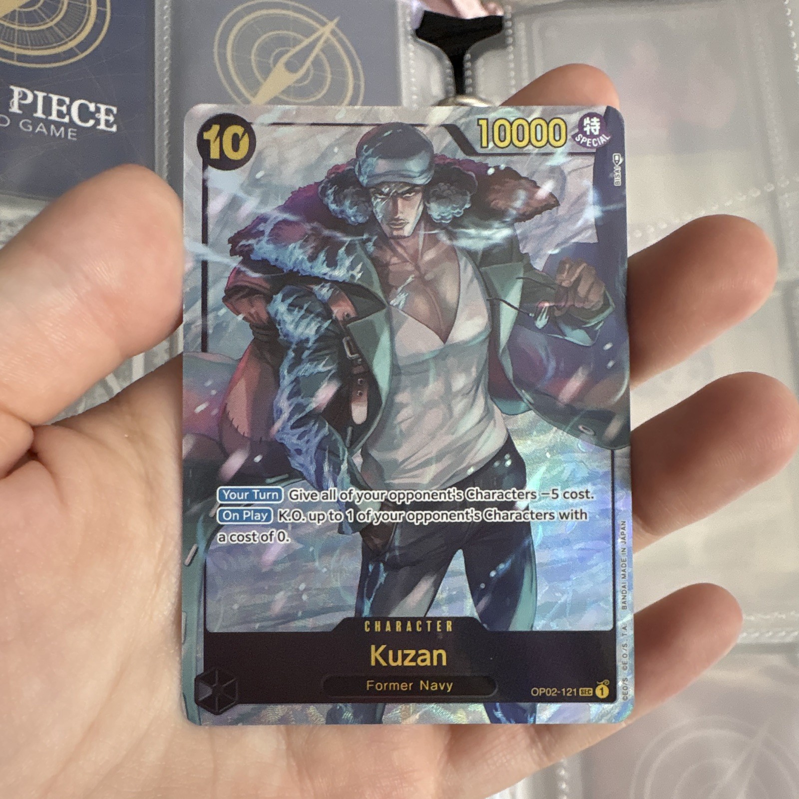 Namco One Piece CCG Kuzan OP02-121 Paramount War EN Secret Rare Alt Art Foil