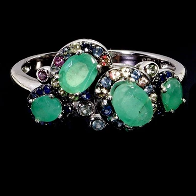 925 Sterling Silber Ring Oval Smaragd 6x4mm Saphir Diamantschliff 8 - Bild 1 von 4