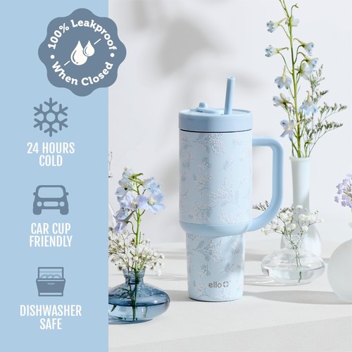 Ello Oasis Gobelet 30 oz avec poignée et rétractable 30 onces, Sweet Alyssum - Photo 5/8