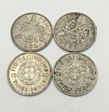King George V & VI Silver Threepence Coins 1932 1935 1940 1944 50% 5.6g CN8 P157