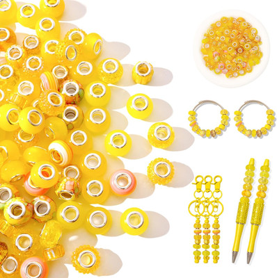 110 Pcs Beads for Pens - European Craft Large Hole Beads - Yellow Assorted Space