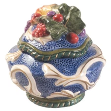 Fitz & Floyd Florentine Fruit Blue 3" Round Box & Lid 1947085
