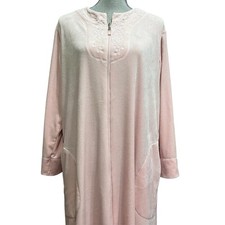 Miss Elaine Nightgown L Long Robe Fleece Floral Granny Embroidered Zip Read 