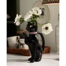 Anthropologie Florence Balducci Black Cat Stoneware Pitcher Halloween Vase New