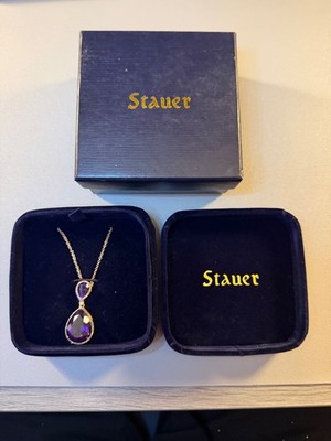 Stauer 14K Rotgold Amethyst & Diamant Heiligenschein Anhänger Halskette mit Box echt