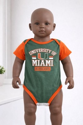 Y2K University of Miami Hurricanes Baby Bodysuit 18M Green Orange Cotton One pi