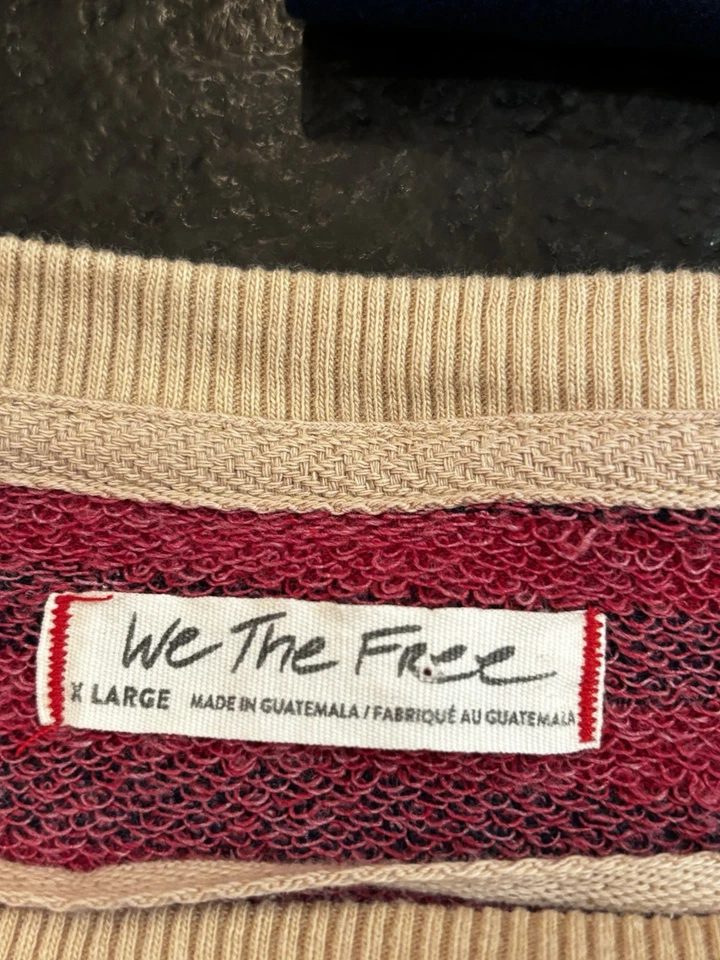 Free People We The Free Clásico Rojo Rayas Gran Tamaño Cuello Redondo ~ Talla XL Foto 2 de 4