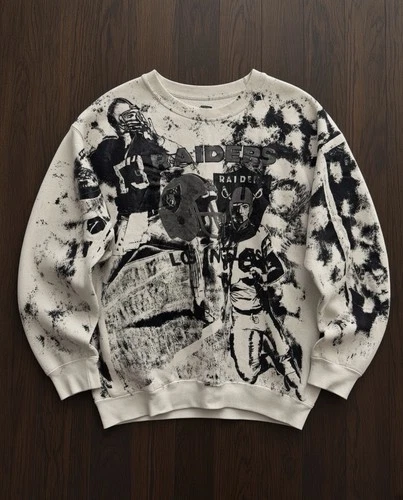 Early 90S Raiders Aop Crewneck Crazy Grail. Made In USA Size L - product listing photo