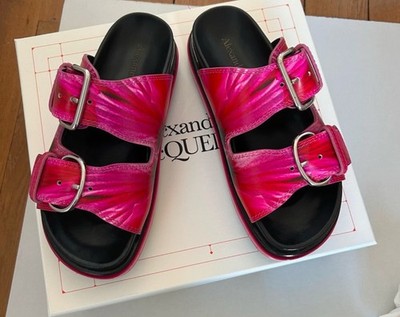 Alexander McQueen Blumen Plateau Sandalen Leder Schnalle Grob EU35