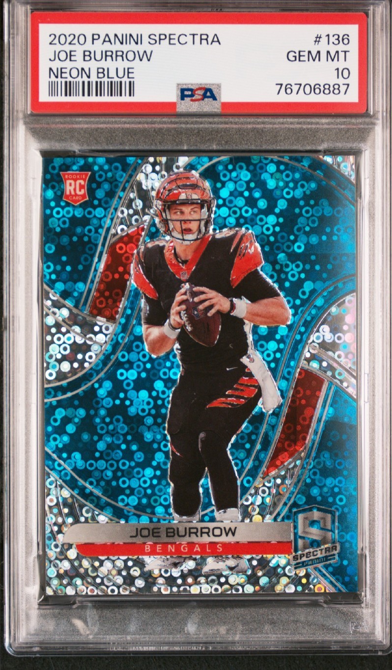 2020 Panini Spectra Joe Burrow Neon Blue Prizm RC /60 #136 Bengals PSA 10 GEM MT
