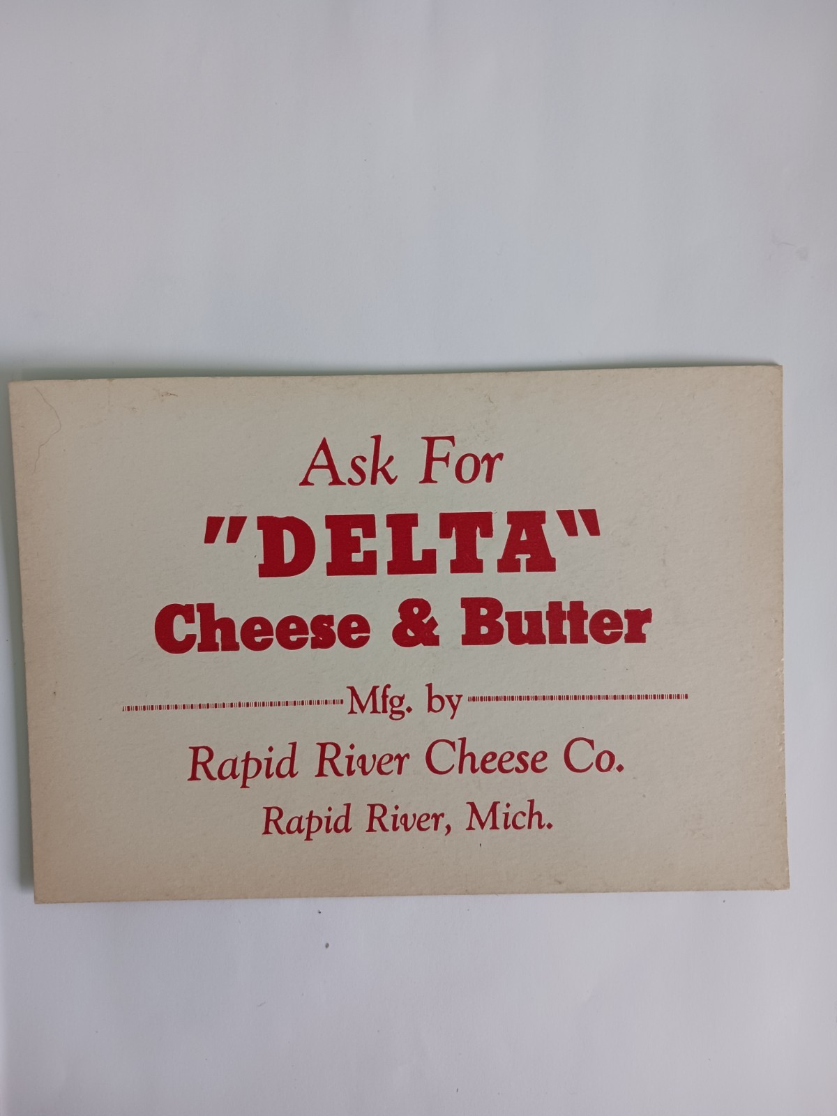 Vintage DELTA Original 1930s - 40s Sign  From Rapid River Cheese Co.UP MICHIGAN 