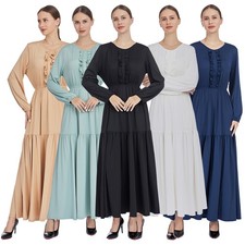 Women Muslim Long Dress Abaya Dubai Kaftan Modest Robe Ramadan Party Gown Arab