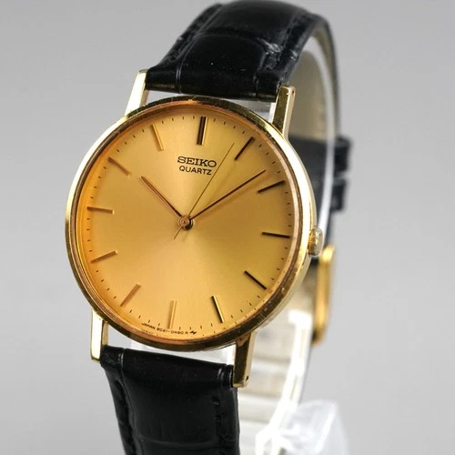 SEIKO 1986 Vintage 2C21-0120 Men's Watch Gold 31mm New Battery New Leather Band
