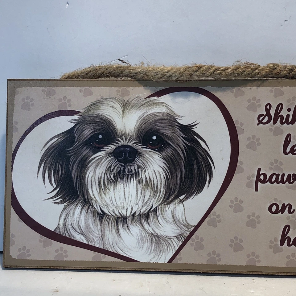Shih Tzus Leave Paw Prints on Your Heart 可爱狗 5x10 二手木质标志 A74 — 第 3/4 张图片