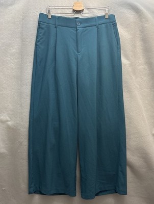 Torrid Studio Wide Leg Pants Womens 12 Teal Blue High Rise Pleated Trousers 0X