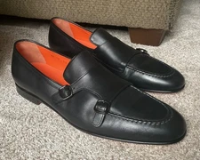 Mens Santoni “Goodyear” Double Monk Strap Dress Shoes U.S. Sz. 13 Black Italy