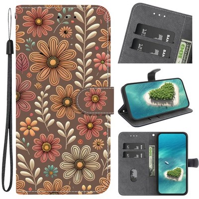 Wallet Flip Case For iPhone Samsung Honor Retro Flower Card Stand Cover Hot Girl