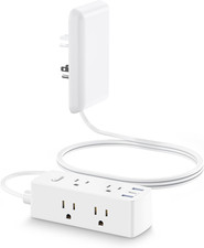 Flat Extension Cord with 6 Outlets, 3 USB Ports, 5FT Surge Protector, White