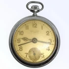 Antique Solar Pocket Watch Nickel Chrome Case Swiss Made Runs