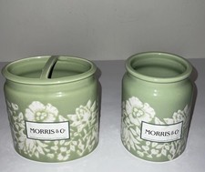 MORRIS Co. GREEN FLORAL EVERTED RIM CERAMIC TOOTHBRUSH HOLDER TUMBLER NWT